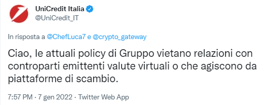 unicredit tweet bitcoin
