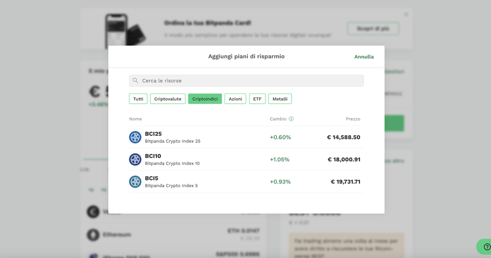 aggiungi piano di risparmio bitpanda